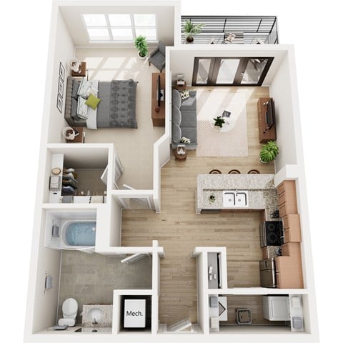 Floor plan for 1 bed, 1 bath, 792 sqft